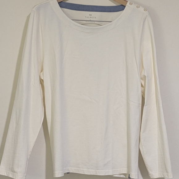 Talbots Cream Long Sleeve Top with Blue Trim - Picture 4 of 12